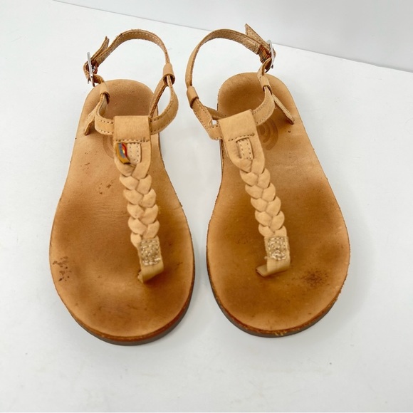 Rainbow brown leather braided T- Strap flat sandals - Picture 2 of 10